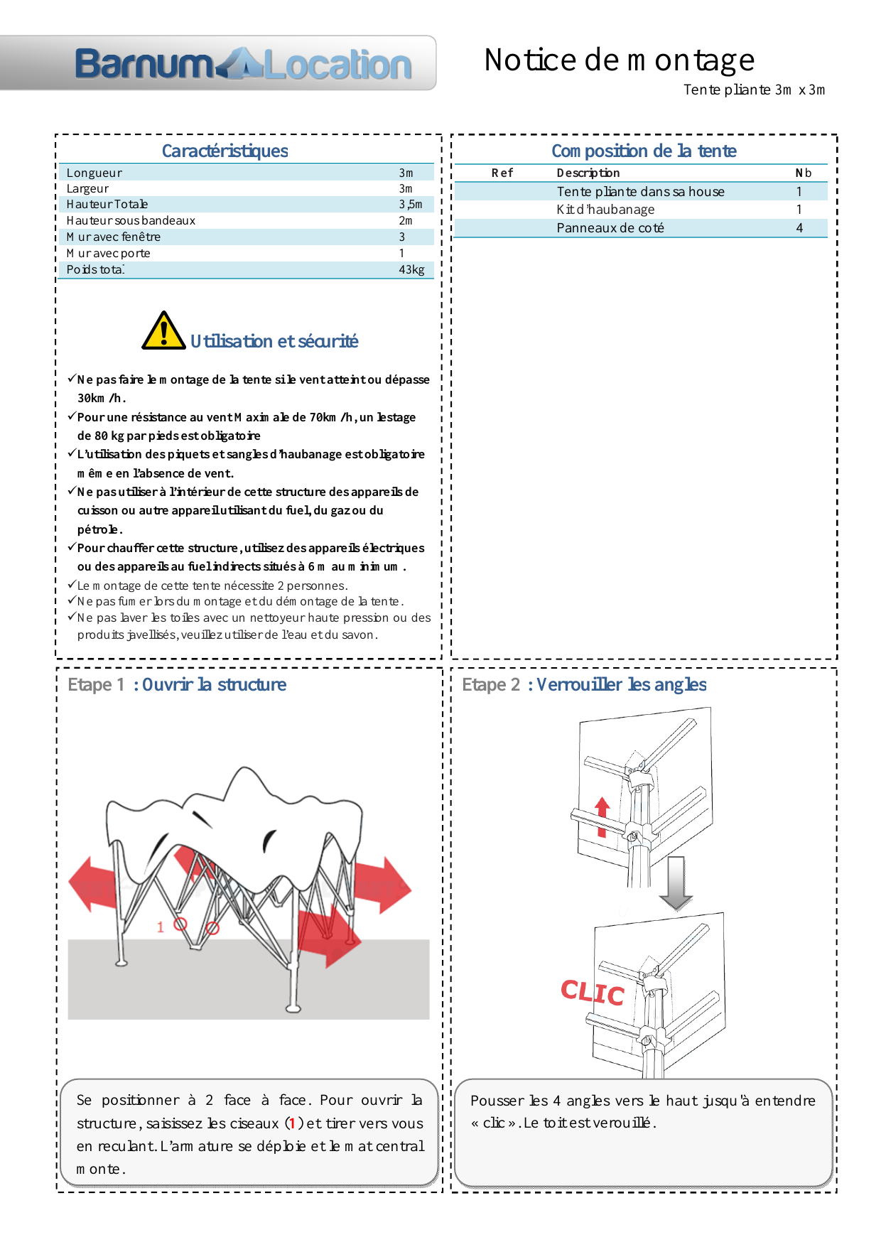 Notice de montage · Tente pliante 3 × 3 m — page 1
